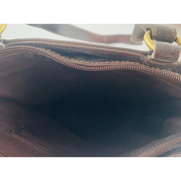 Vintage PVC Purse Brown Strap Pockets Zipper Snap Phone Pocket 10"x 9" Bag Retro - Picture 11 of 16